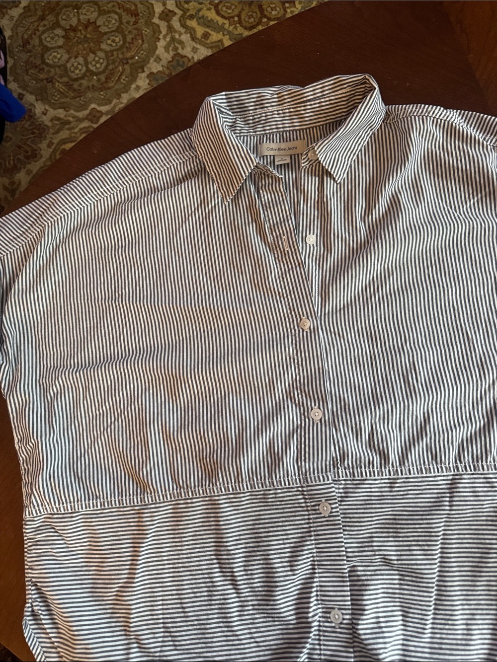 Calvin Klein Men's Black and White Vertical Stripe Button-Down Shirt